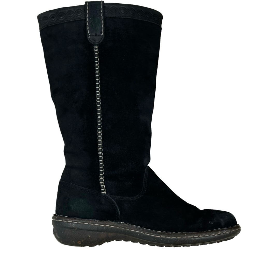 UGG Swell Mid-Calf Winter Boots in Black Suede Tooled Leather Cuff Detail Size 6